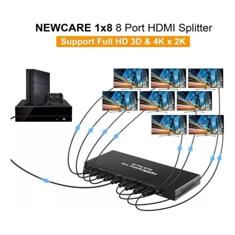Splitter HDMI Divisor Seisa 1x8 Full HD 1080p 3D Amplificador