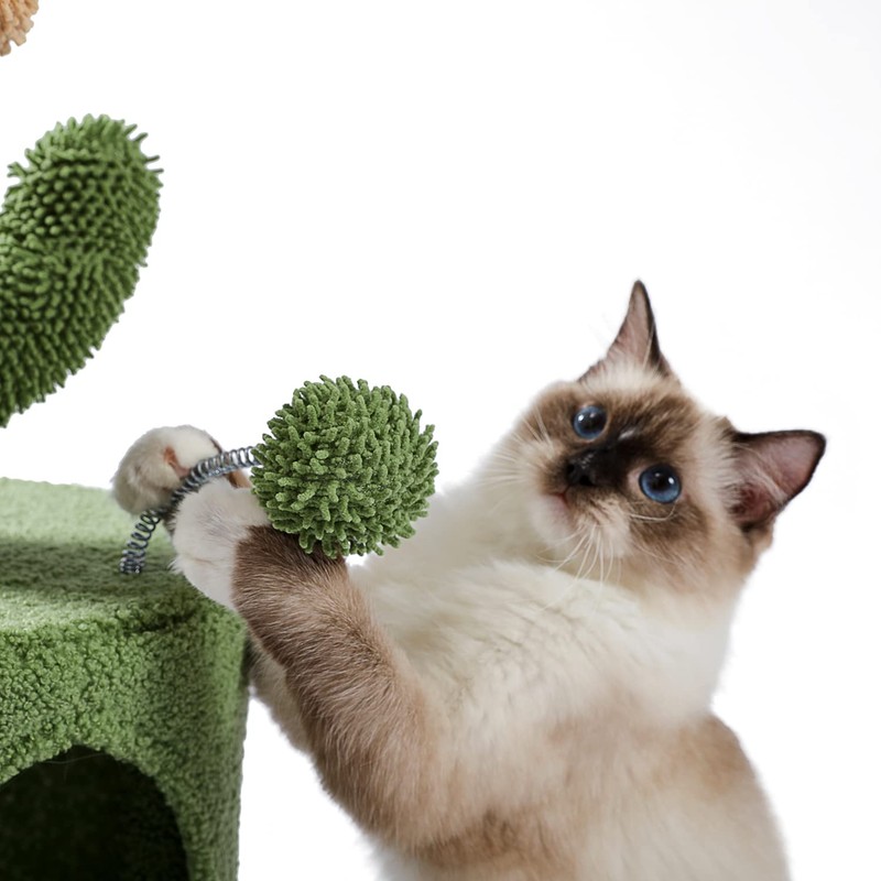 Cactus Cat Tree Cat Tower with Warmy Condo, Plush Perches,