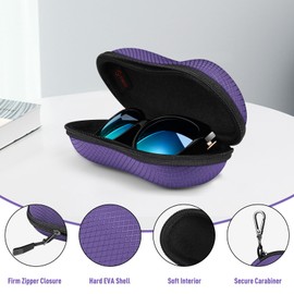 Fintie Sunglasses Case, Hard EVA Shell Shockproof Sport Glasses Case with Metal Carabiner Travel Zipper Eyeglasses Holder, Voilet
