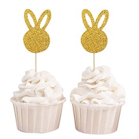 Darling Souvenir, Glitter Gold Easter Bunny Rabbit Cupcake Toppers Dessert Decoration Cupcake Toppers - Pack Of 20