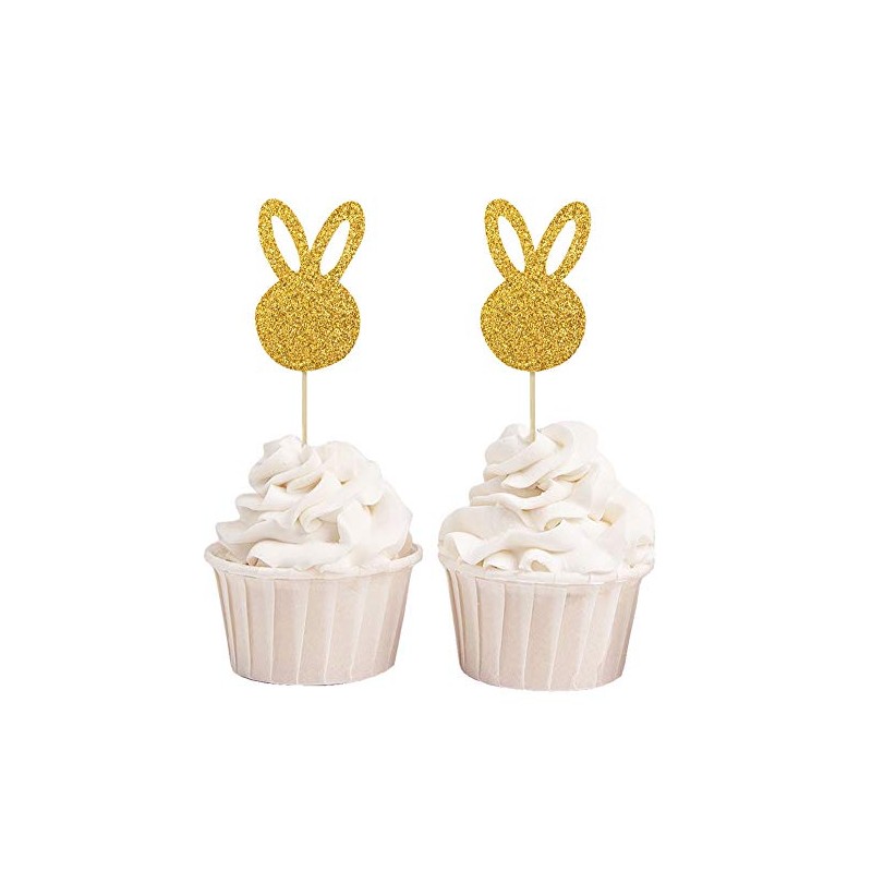 Darling Souvenir, Glitter Gold Easter Bunny Rabbit Cupcake Toppers Dessert