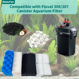 beaufan 38 Pack Filter Media Kit for Fluval 306/307 Canister Filters, Replacement Bio Foam, Activated Carbon & Ceramic Rings (2 Sets Maintenance Bundle)