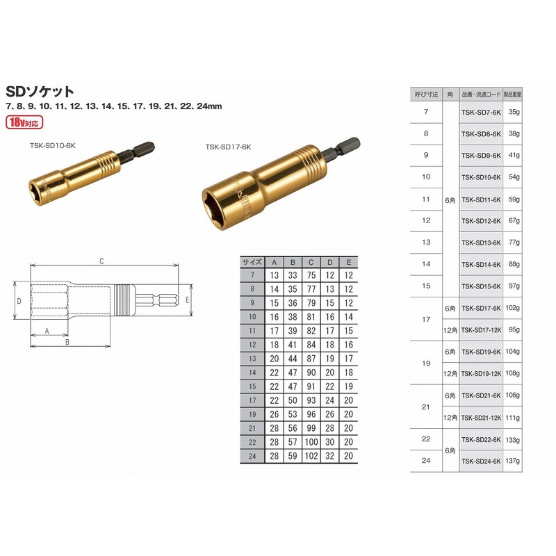 Tajima TSK-SD21-6K 6 Angle SD Socket for Impact Drivers, 0.8