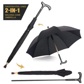 Walking Cane Umbrella 2-in-1 Windproof Walking Sticks Crutch Umbrella,Heavy Duty Frame,Lightweight - Umbrella Cane,Great gift for Birthday,Christmas,Father's Day,Men,Women