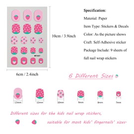 Colorful Nail Stickers for Kids, Self Adhesive Full Nail Wraps for Kids Girls Strips for Nail Decoration Fun Including Strawberry Flower Rainbow Star Designs for Age 8 and Older (9 Sheets)