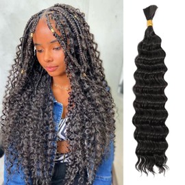 Deep Wave Bulk hair 18Inch 1Pack No Weft Deep Wave Bulk Hair for Braiding Wet and Wave Quality Synthetic Braiding Hair Extensions for Boho Braids Micro Braiding 18inch 100g Natural Color