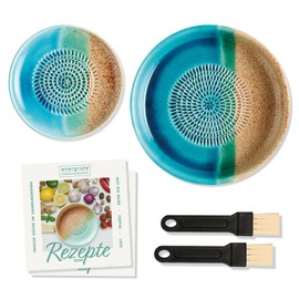 evergrate Geniales Duo: Plate Grater and Dipping Bowl Ocean Motif with 2 Pastry Brushes and 2 Recipe Booklets