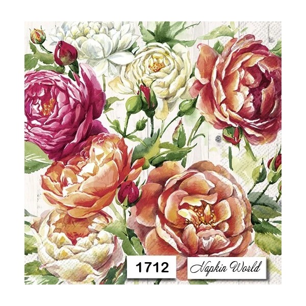 (1712) TWO Individual Paper LUNCHEON Decoupage Napkins - MIXED ROSES