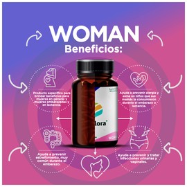Probioticos Bioflora Woman 35 cápsulas, que contienen mezcla de 6 probioticos + Inulina orgánica de Agave como Prebiotico. En cápsula vegana ácido resistente. Más de 20 billones de UFC.