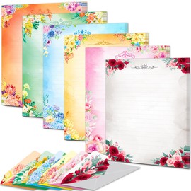 ANZON MORIES Anzon Mories 60 Pieces Cute Stationary Writing Paper and Envelope Set (2 Sides Colored, 1 Side Lined) 30 Sheets, 30 Pcs Envelopes, Kawaii Letter Stationery 8.5 x 11 In Floral Decoration Ruled