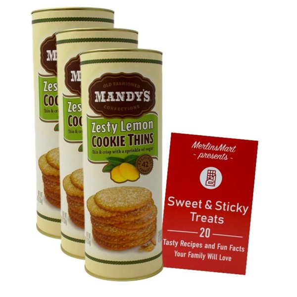 Mandy's Old Fashioned Cookie Thins | Zesty Lemon (4.6 Ounces) | 3 Count Plus Recipe Booklet Bundle