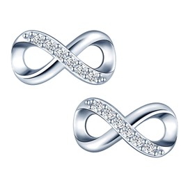 MICGIGI Women's 925 Sterling Silver Stud Earrings Infinity Symbol Cubic Zirconia Earrings, Silver