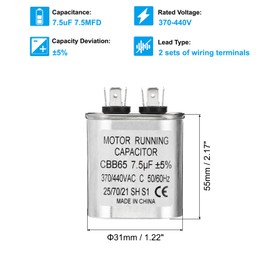 PATIKIL 7.5uF 7.5MFD 370-440V AC Capacitor, 2Pcs CBB65 Motor Start Capacitors Dual Round Run Capacitor for Air Conditioner or Heat Pump Condenser Straight Cool