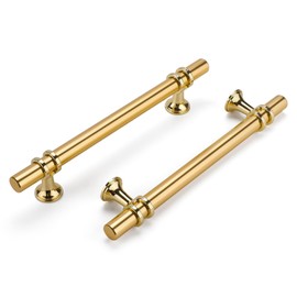 Haliwu 10 Pack Gold Cabinet Handles, Brushed Brass Cabinet Pulls Kitchen Handles Barrel Drawer Dresser Knobs Champagne Gold Pull Kitchen Hardware, 6-1/4 inch Hole to Hole Center