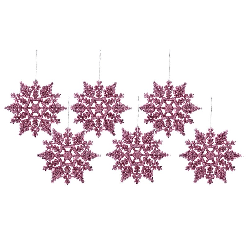 12pk Glitter Snowflake Hanging Decorations, Christmas Tree Snowflake Baubles/Ornaments (Blush