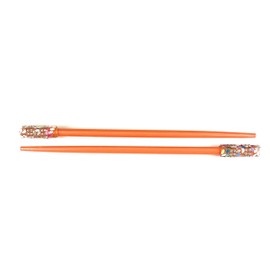 Orange crystal sequin wood set of 2 hair chop sticks accessory picks pins 7 1/8 inches long multi color sequins glitter