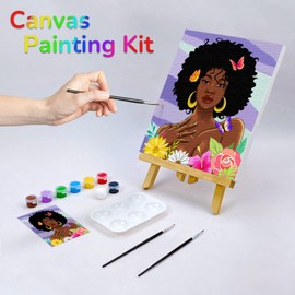 VOCHIC Canvas Painting Kit Pre Drawn Canvas for Painting for Adults Party Kits Paint and Sip Party Supplies 8x10 Canvas to Paint African American Women Flowers Art Set