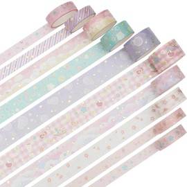 YUBX 10 Rolls Washi Tape Set, Masking Tape, Gold Foil Decorative Tapes, Colourful Tape for Art, DIY Crafts, Diary, Planer, Scrapbook, Packaging (Cute Sweety)