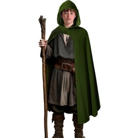 AITIPOO Kids Medieval Renaissance Hooded Cloak Costume Boys Girls Cape Archer Hunter Ranger Wizard Robe Cosplay Green L