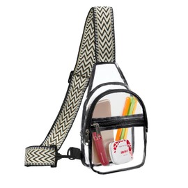 gdbis Mini Clear Sling Bag, Clear Purse Fanny Packs Stadium Approved for Women, Fashionable Transparent Casual Chest Daypack for Concerts, Sports Events（Black)