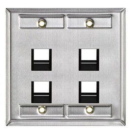 Leviton 4-Port Angled Stainless Steel QuickPort Dual Gang Wallplate with ID Windows, 43081-2L4, Black
