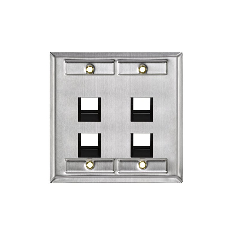 Leviton 4-Port Angled Stainless Steel QuickPort Dual Gang Wallplate with