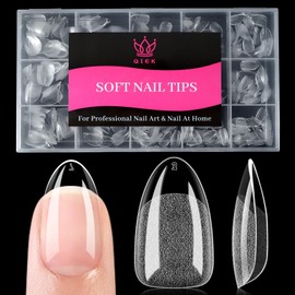 Qiek Short Almond False Nail Tips, 15 Sizes 510 PCS Clear Soft Press On Fake Nail Pre-shaped Half Matte Full Cover Gel Nail Tips Extensions Strong Thick Long Lasting for DIY Beginners & Salon Manicure