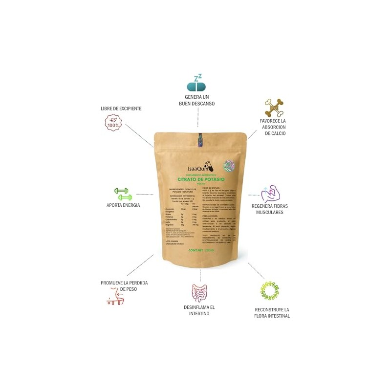 Citrato de Potasio Natural de 250 G