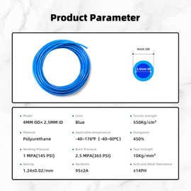 CGELE Pneumatic Tubing Blue PU Air hose Pipe Tube Kit 5/32 inch or 4mm OD 2.5mm ID 39.4ft/12 Meter for Air Line or Fluid Transfer