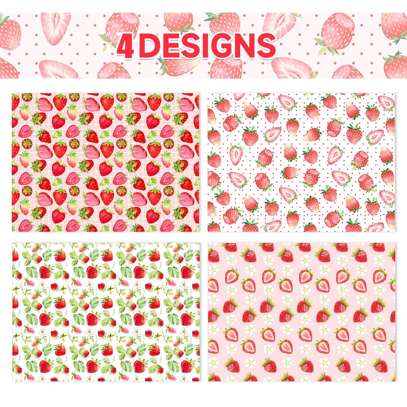 12 Sheets Strawberry Premium Kraft Wrap Paper