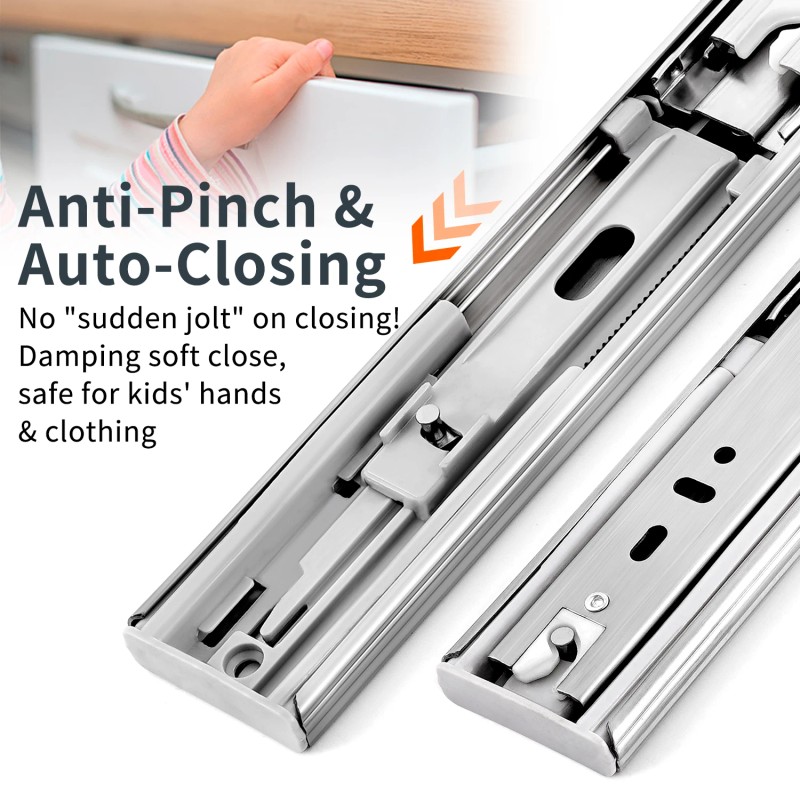 YENUO Stainless Steel Soft Close Drawer Slides, Full Extension Side