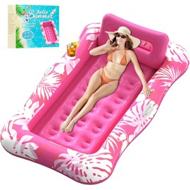 Pool Floats Adult,76"x48" XL Inflatable Tanning Pool Lounger Float with Pillow,4 in 1 Suntan Tub Sunbathing Raft Floatie Water-Filled Mattress Kids Pool Ball Pit,Perfect for Party&Relax,Pink