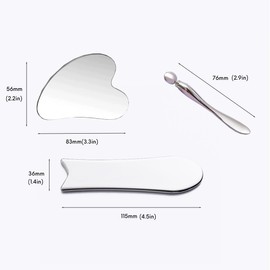 MOKIUER Stainless Steel Gua Sha Facial Tools 3 in 1 with Pouch,Facial Massage Tool Kit for Women’s Skincare Routine, Brighten and Sculpt Your Skin,Reduce Inflammation and Puffiness, Silver