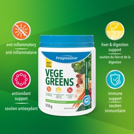 Progressive Health Progressive VegeGreens Original, Vegan Canadian-Made Superfoods + Daily Greens with 23 Whole Foods, Adaptogens, Anti-Inflammatory, Antioxidants & Digestive Support for Energy and Immunity, 510 g