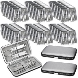 Geosar 50 Set 8 in 1 Travel Manicure Kit Bulk Professional Nail Clippers Pedicure Nail Care Tools Grooming Stainless Steel Set with Portable Travel Case, Gift for Christmas Men Women(Sliver)