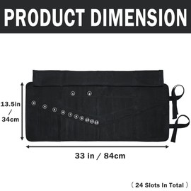 Wrench Bag Roll, Tool Storage Bag with 20 + 4 Tool Pockets, Heavy Duty 16OZ Waxed Canvas Tool Organizer for Wrench Set with Canvas Tie Rope | 84 x 34cm, Black