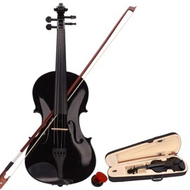 4/4 Acoustic Violin,Handmade Solid Wood Violin Starter Beginners Kit with Case, Bow, Rosin for Beginners Amateurs (Black)