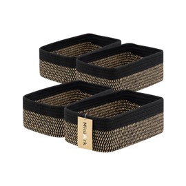 MiniArk Small Storage Baskets for Organizing | Closet Organizer Bins | Shelf Toy Basket | Woven Rope Baskets | Cube Decorative Box | Shallow Basket | 11.5x7.5x4.7” | 4 Packs Black Brown