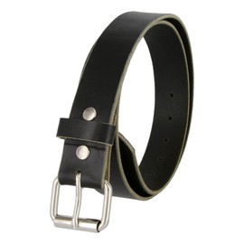 Mens Black full grain one piece heavy duty genuine leather work belt Made In USA (Black,48)