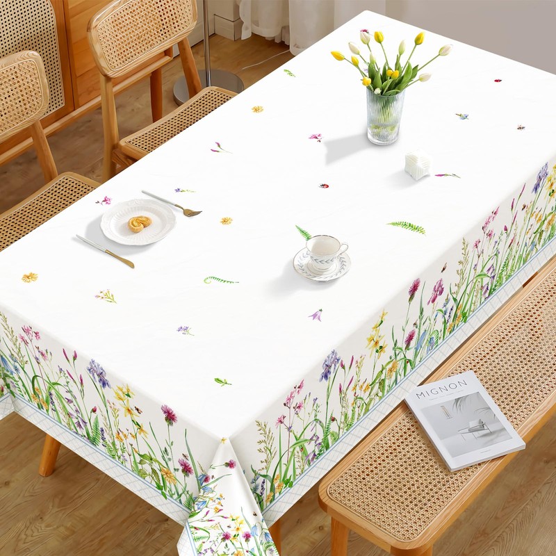 Arquiel Tablecloth Wild Flowers, Tablecloths Washable Rectangular Tablecloth Spring Leaves
