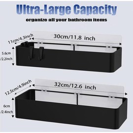 wakouter Shower Caddies 2 Pack, No Drill Bathroom Shower Organizers, with 4 Adjustable Hooks, Rustproof Bathroom Shelf, No-Drill Installation, for Home Decor (Black