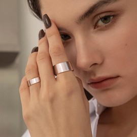 ALEXCRAFT S925 Chunky Ring Silver Matt Brushed Women Men Open Adjustable Gifts for Women Girlfriend Mum Girls Valentine's Day Width 5 mm 10 mm 15 mm