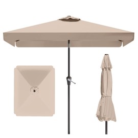 AreShark 6.5 * 10FT Rectangular Patio Umbrella Table Market Umbrella w/Tilt and Crank Outdoor Umbrellas for Garden, Deck, Backyard, Pool and Beach, Beige