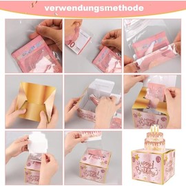 LBYHZS Caja de Regalo de Cumpleaños para Tirón de Efectivo, Hucha Cumpleaños para Tirar de Dinero,Caja de Regalo Sorpresa para Niños y Adultos con 30 Bolsas Transparentes,Regalos Creativos (Rosa)