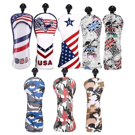 Golf Headcover Utility UT Waterproof with Conversion Doug Skull USA England Flag Camo (Camo, Blue)