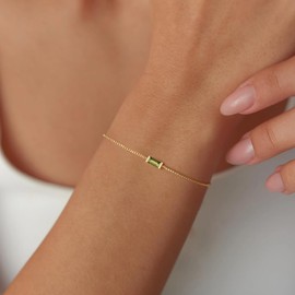 SUFOPE Gold Birthstones Bracelet for Women Christmas Birthday Gifts August Apple Green Dainty Gold Plated Birthstones Bracelet Waterproof Jewelry for Women Trendy Adjustable 6.3+1.2 Inch Extend