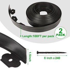1.5 Inch x 200FT Garden Edging Border,Landscaping with 240pcs Spikes