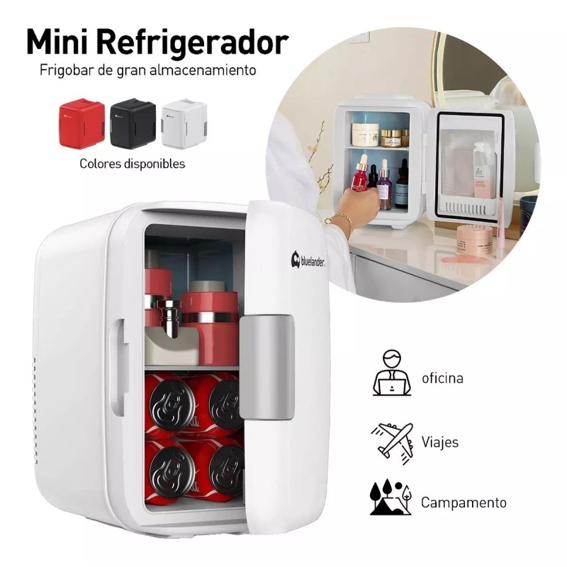 Bluelander Mini Refrigerador Frigobar 4l 6 Latas Casa Cosméticos Blanco