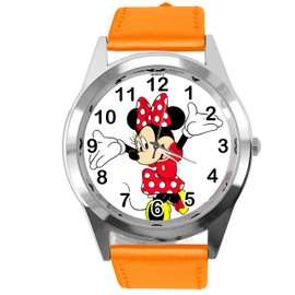 Orange Leather Round Watch for Mouse Fans