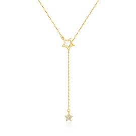 SILBERTALE 925 Sterling Silver Y Necklace CZ Star Drop Adjustable Gold Y Chain Fashion Jewellery for Women Ladies 40-50 cm, Sterling Silver